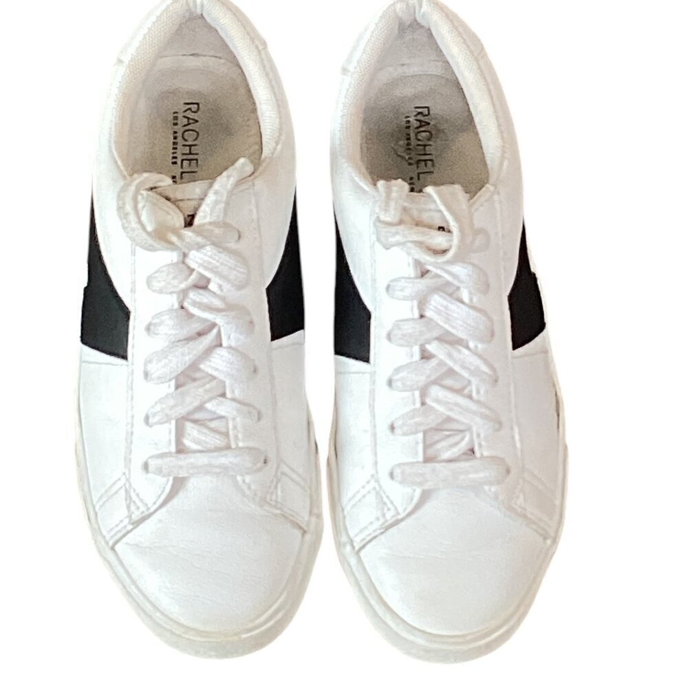 Rachel Zoe Genuine‎ Leather Low Top Women’s Sneaker White & Black Sz 7.5 #318A